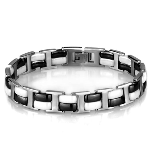 3W998 - High polished (no plating) Stainless Steel Bracelet with Ceramic in Jet