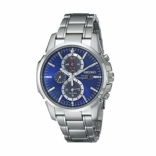 Seiko SSC085 Solar Silver Stainless Steel Blue Dial Men's Chronograph Automatic Watch