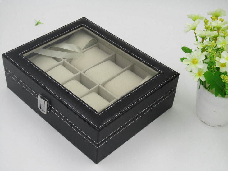 10 Compartments High-grade Leather Watch Collection Storage Box Black--YS