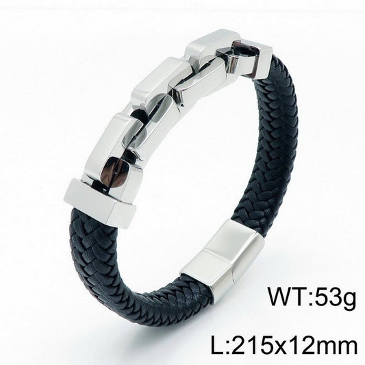 Men's Titanium Steel Cowhide Braided Bracelet Jewelry