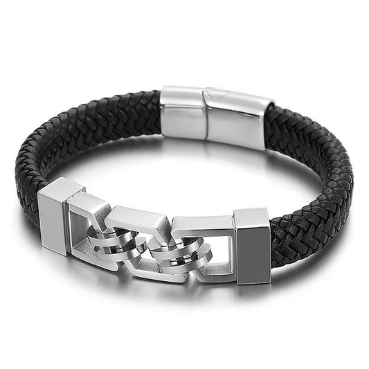 Stainless Steel Magnetic Buckle Leather Bracelet Jewelry