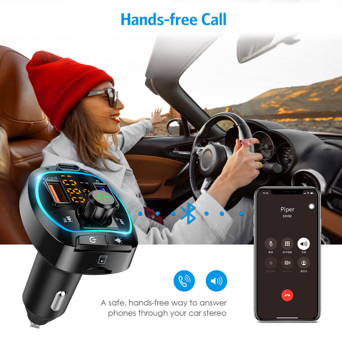 NEW FM Transmitter Bluetooth 5.0 Wireless Car 3USB Charger Handsfree Mp3 Player