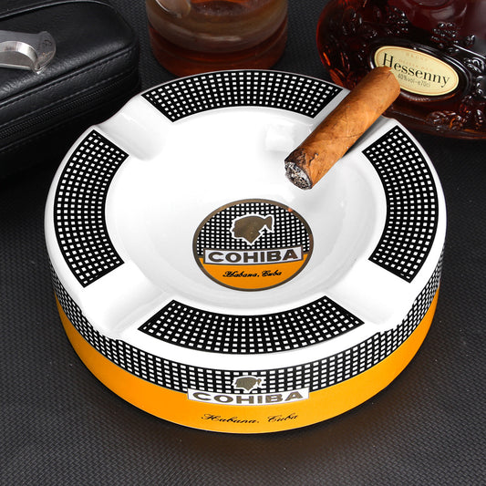 COHIBA Portable Ceramic Ashtray with 4 Slot Holders for Cigars