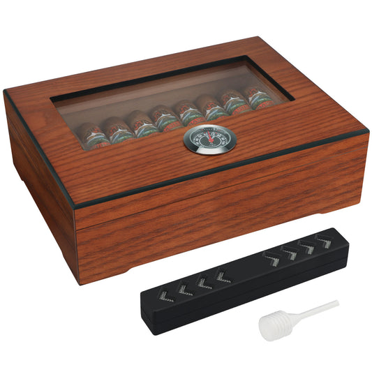 Xifei Cedar Wood Cigar Humidor Box with Glass Window and Hygrometer Humidifier and Portable Smoking Accessories