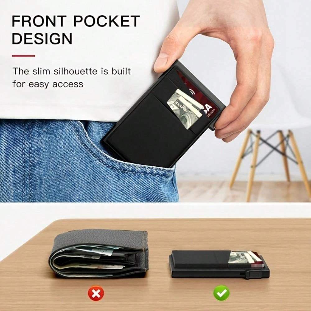 Slim Minimalist Wallet with RFID Blocking and Easy Pop Up Card Access