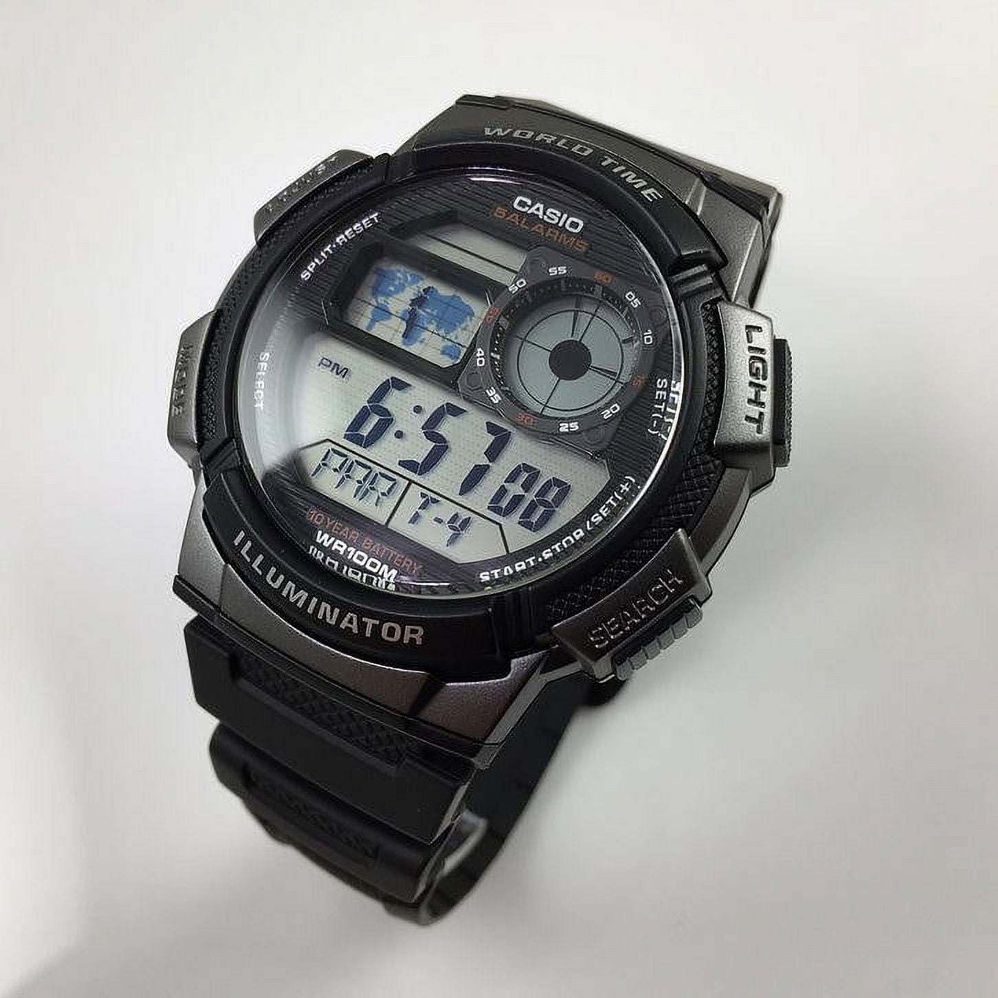 Casio Men's Black and Silver World Time Digital Sport Watch AE1000W-1BV