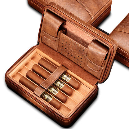 GALINER Portable Humidor Cigar Leather Travel Case with Cedar Wood  for 4  Cigars