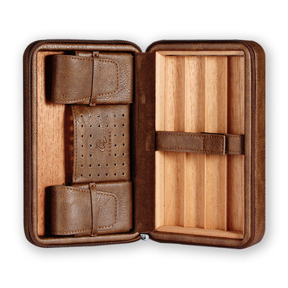 GALINER Portable Humidor Cigar Leather Travel Case with Cedar Wood  for 4  Cigars