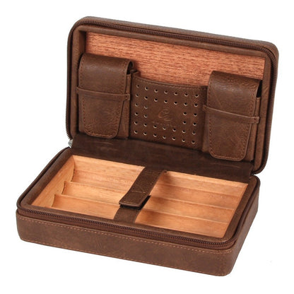 GALINER Portable Humidor Cigar Leather Travel Case with Cedar Wood  for 4  Cigars