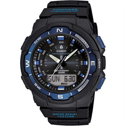 Casio Men's Classic Twin Sensor Thermometer Compass Black with Blue Watch SGW500H-2BV