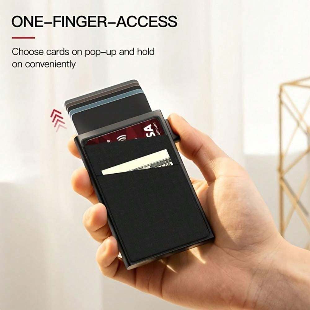 Slim Minimalist Wallet with RFID Blocking and Easy Pop Up Card Access