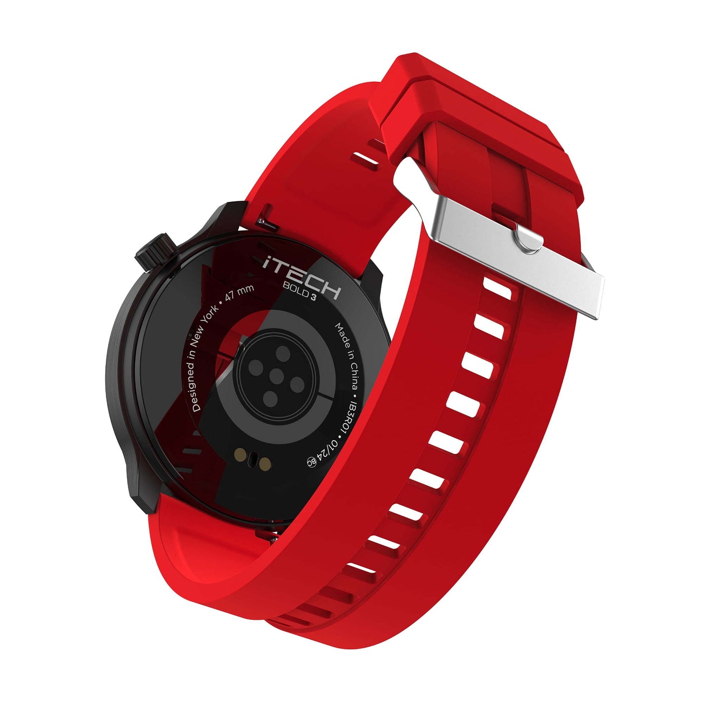 iTech Bold 3 Unisex Adult Smart Watch with red Silicone Strap