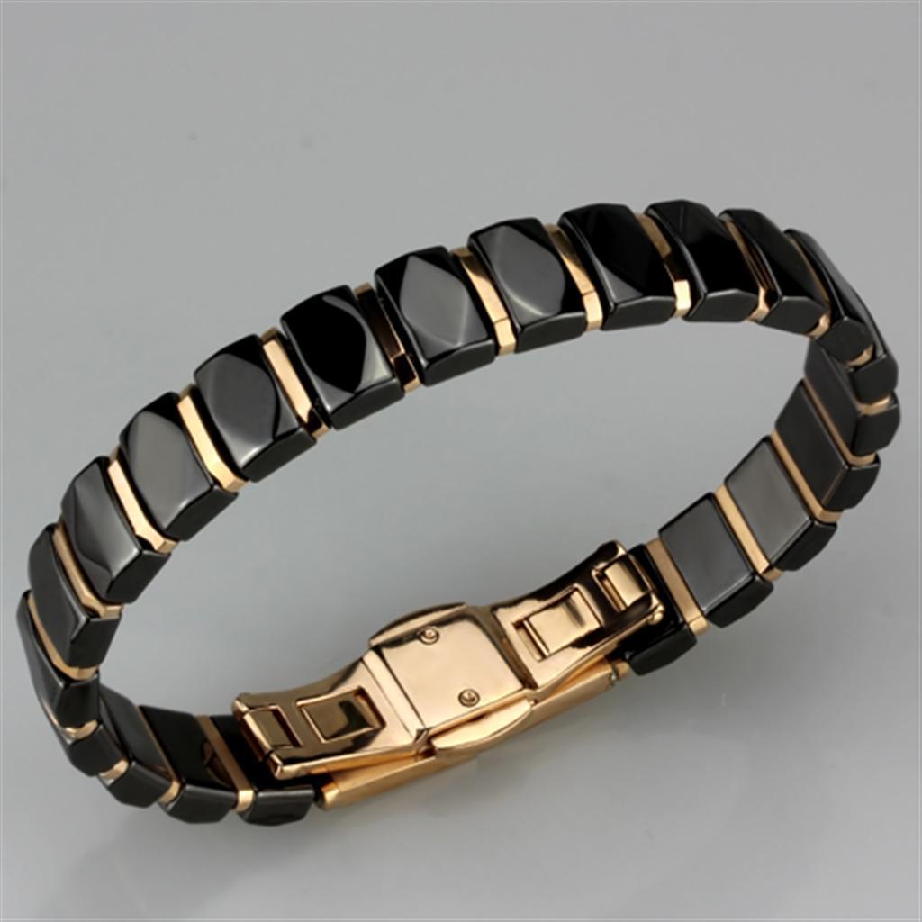 3W992 - IP Rose Gold(Ion Plating) Stainless Steel Bracelet with Ceramic in Jet