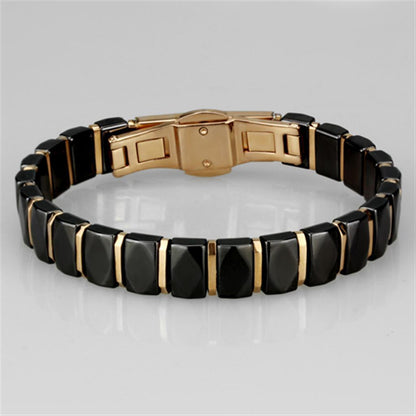 3W992 - IP Rose Gold(Ion Plating) Stainless Steel Bracelet with Ceramic in Jet