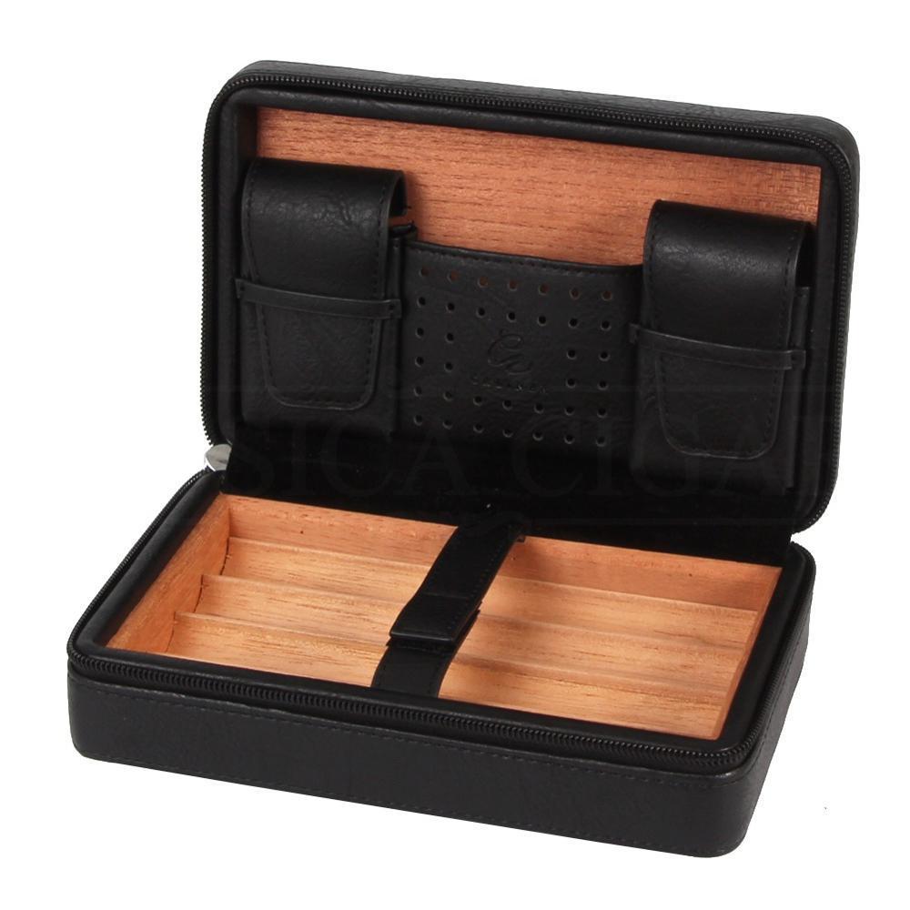 GALINER Portable Humidor Cigar Leather Travel Case with Cedar Wood  for 4  Cigars