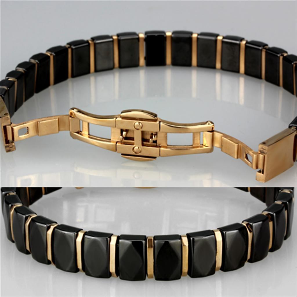 3W992 - IP Rose Gold(Ion Plating) Stainless Steel Bracelet with Ceramic in Jet