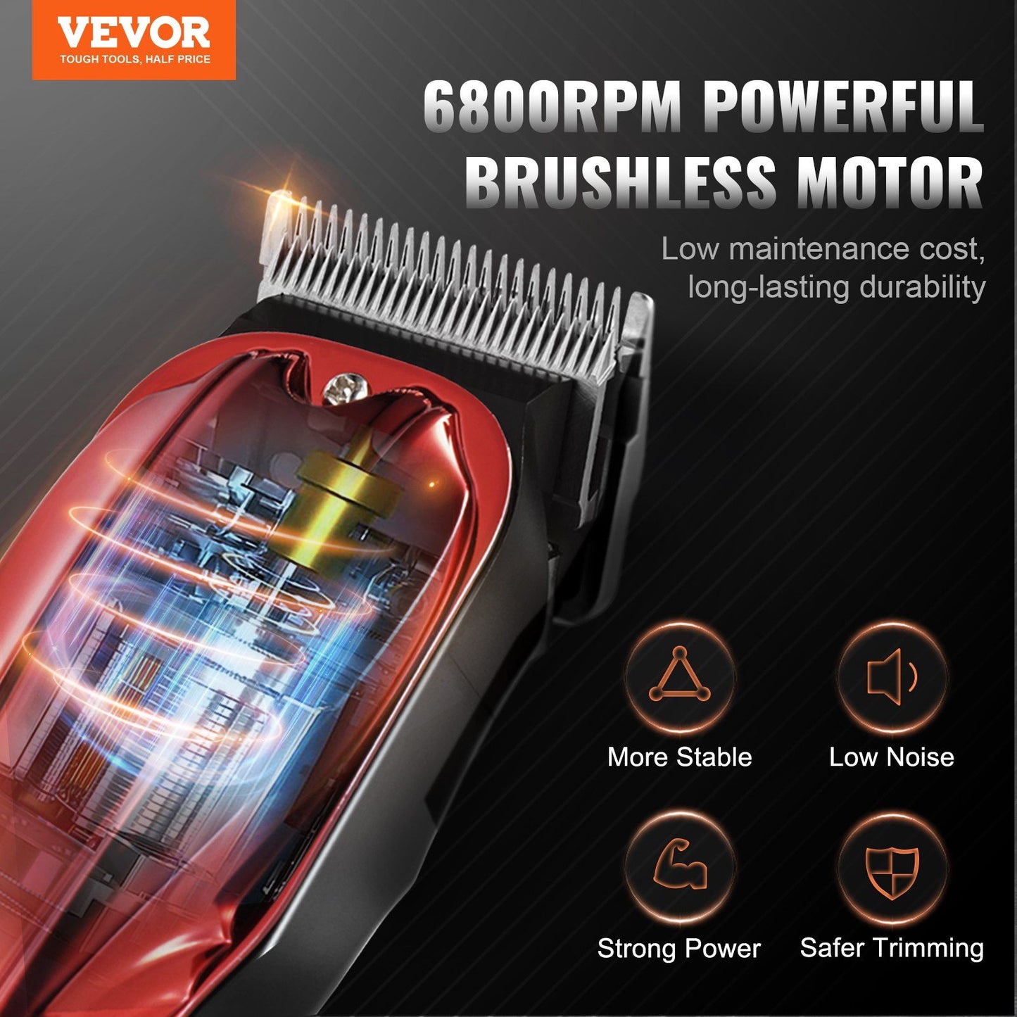 VEVOR Professional Hair Clipper Men's Barber Clipper 6800RPM with LCD Display