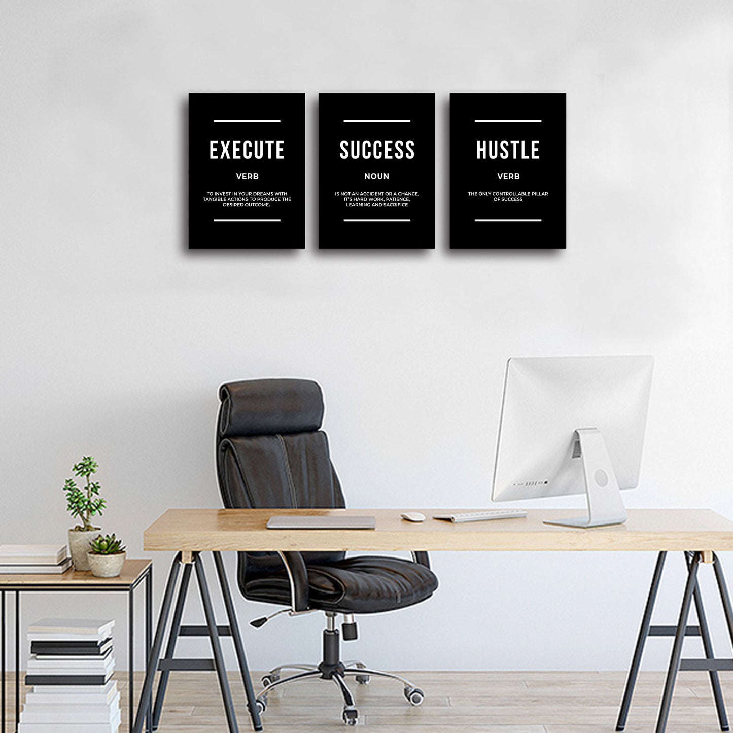 Motivational Wall Art Positive Quote Poster Canvas Painting Execute Success Hustle Inspirational Quotes Wall Art Office Wall Decor Pictures for Home Living Room Workplace,Ready to Hang