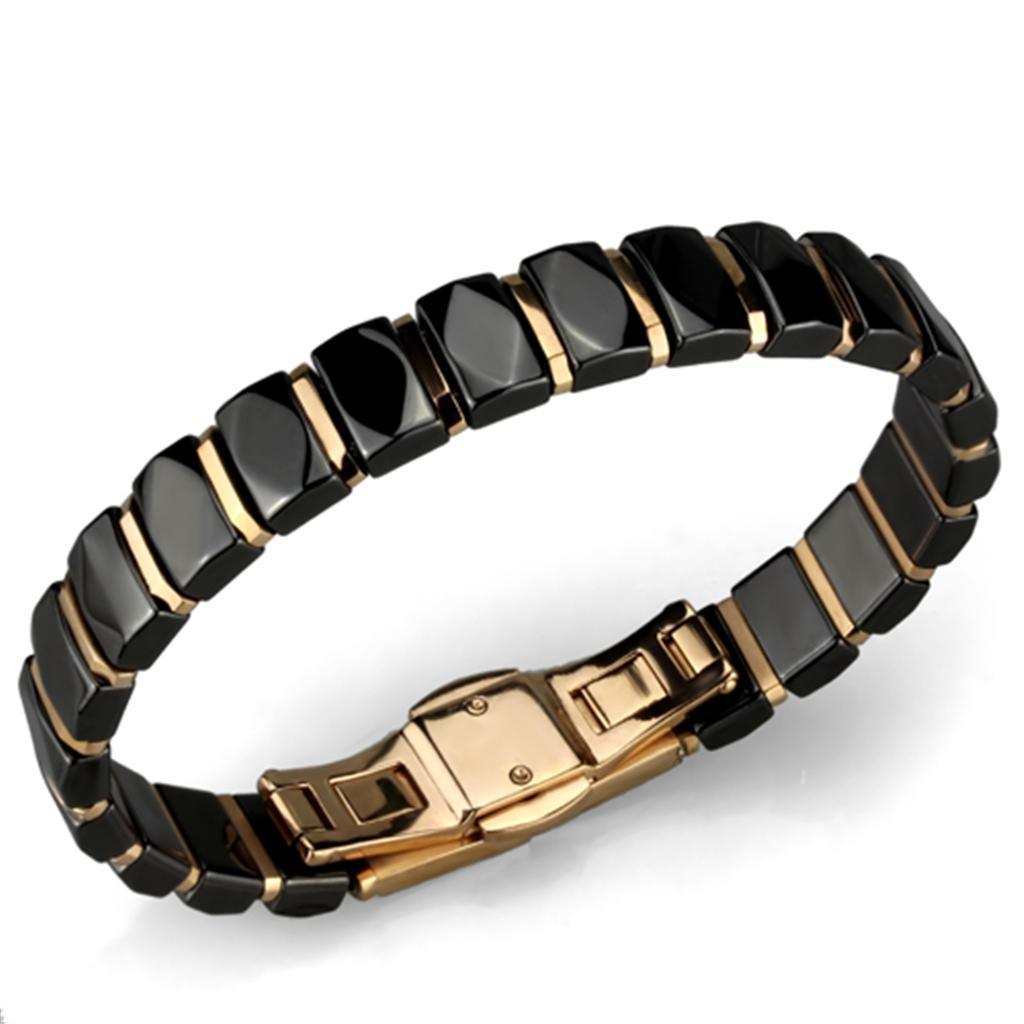 3W992 - IP Rose Gold(Ion Plating) Stainless Steel Bracelet with Ceramic in Jet