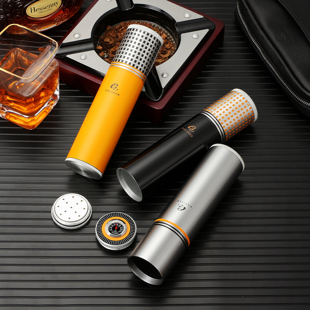 GALINER Cigar Portable Humidor Tube With Hygrometer Cigar Humidifier Charuto Jar Metal Cigar Case Puro Box Travel