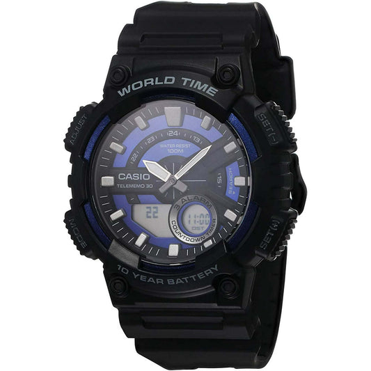 Casio Men's Analog-Digital World Time 100m Black Resin Watch AEQ110W-2A2V