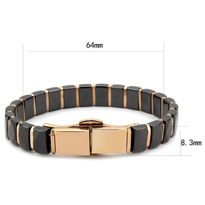 3W992 - IP Rose Gold(Ion Plating) Stainless Steel Bracelet with Ceramic in Jet