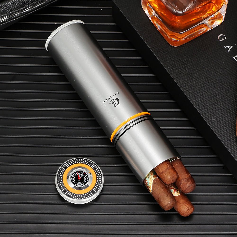 GALINER Cigar Portable Humidor Tube With Hygrometer Cigar Humidifier Charuto Jar Metal Cigar Case Puro Box Travel