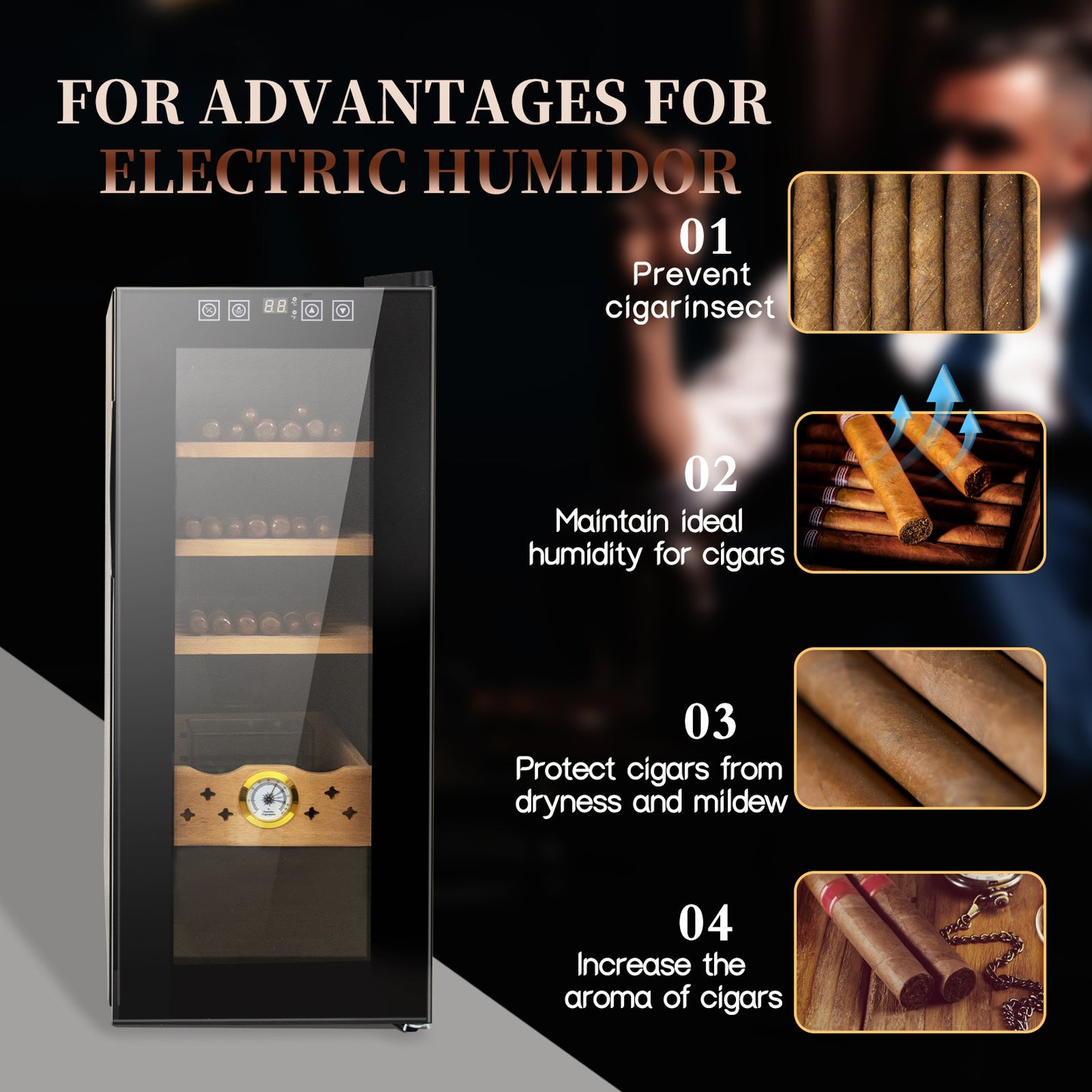 35L Cigar Humidors with Cooling and Heating Function , 250Counts Capacity Cigar Humidor Humidifiers with Constant Temperature Controller, Father's Day Gift for Men