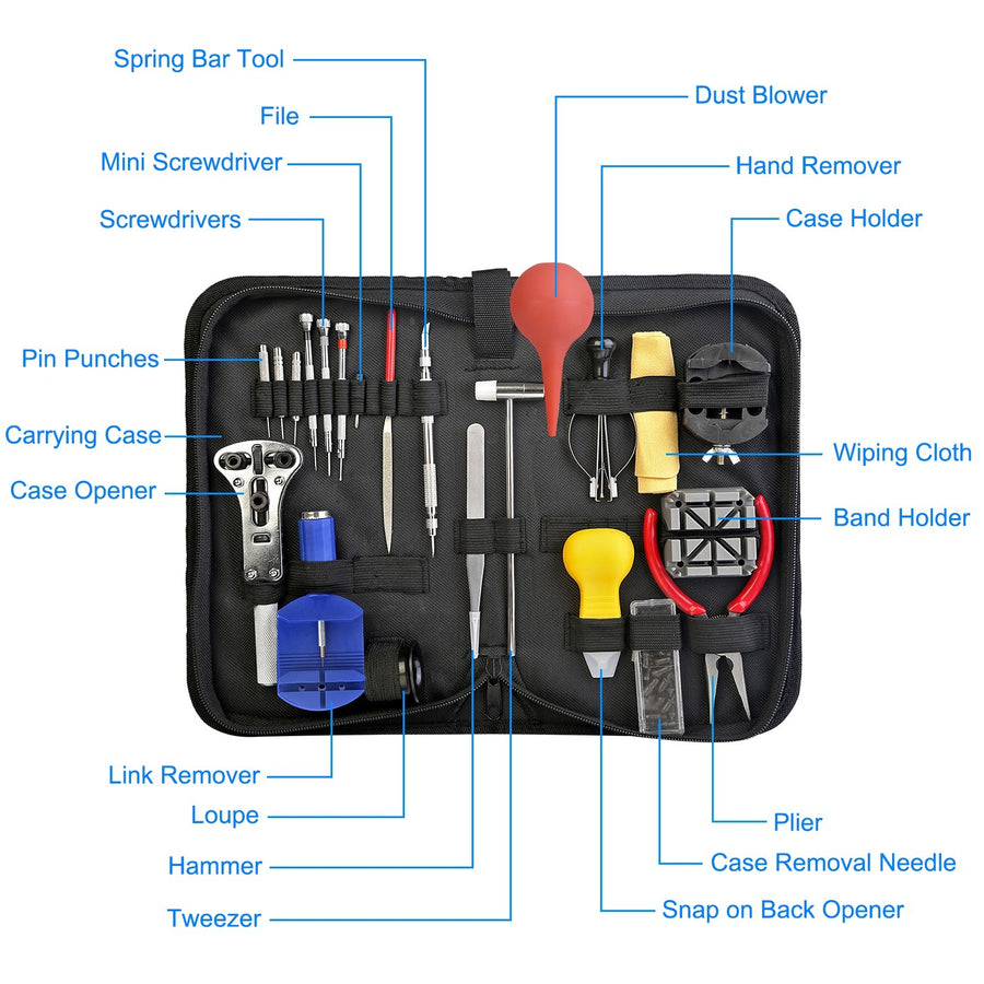 21 PCS Watch Repair Tool Kit Hand Link Remover Watch Band Holder Case Opener with Free Carrying Case