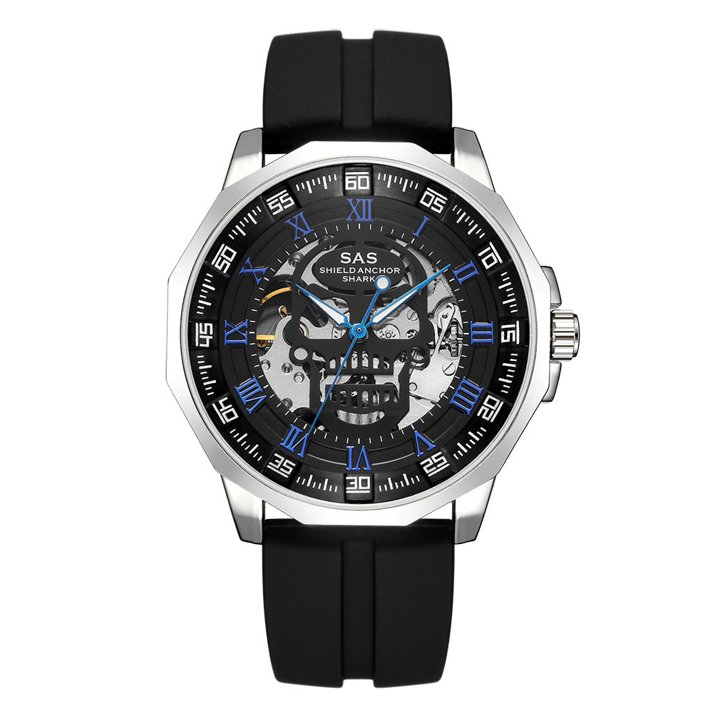 SAS Shield Anchor Shark Sports Watch Men's 3D Skull Design with Silicone Strap