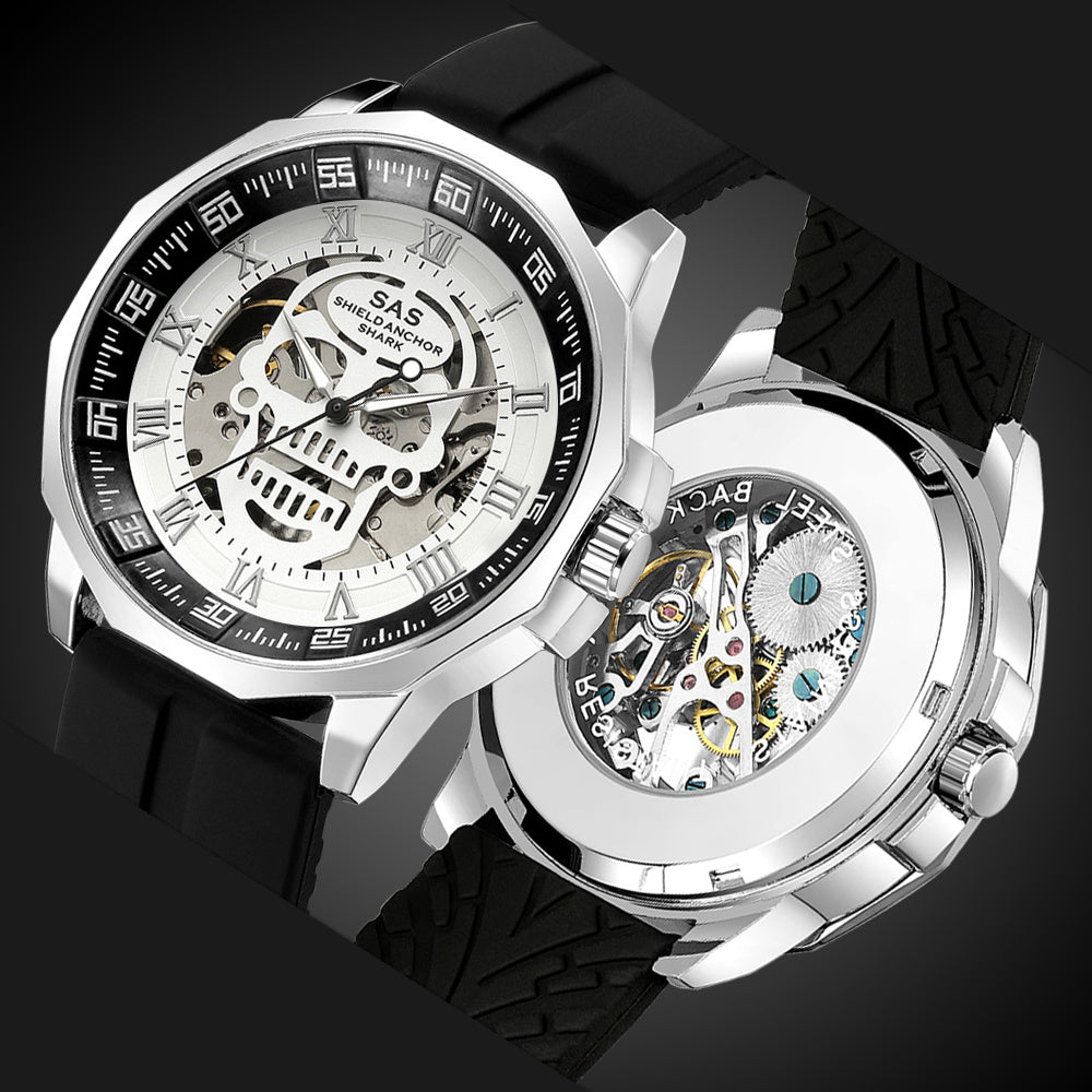 SAS Shield Anchor Shark Sports Watch Men's 3D Skull Design with Silicone Strap