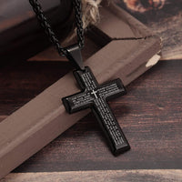 2pcs Stainless Cross Pendant Necklace for Men Women Lord's Prayer Necklace Philippians 4:13 Cross Pendant Black Chain 24 Inch
