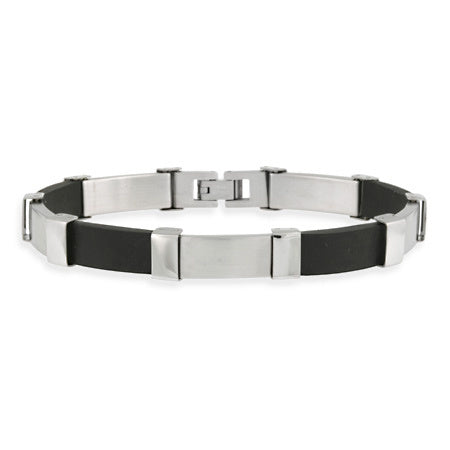 Stainless Steel and Rubber Rectangular Men's Link Bracelet