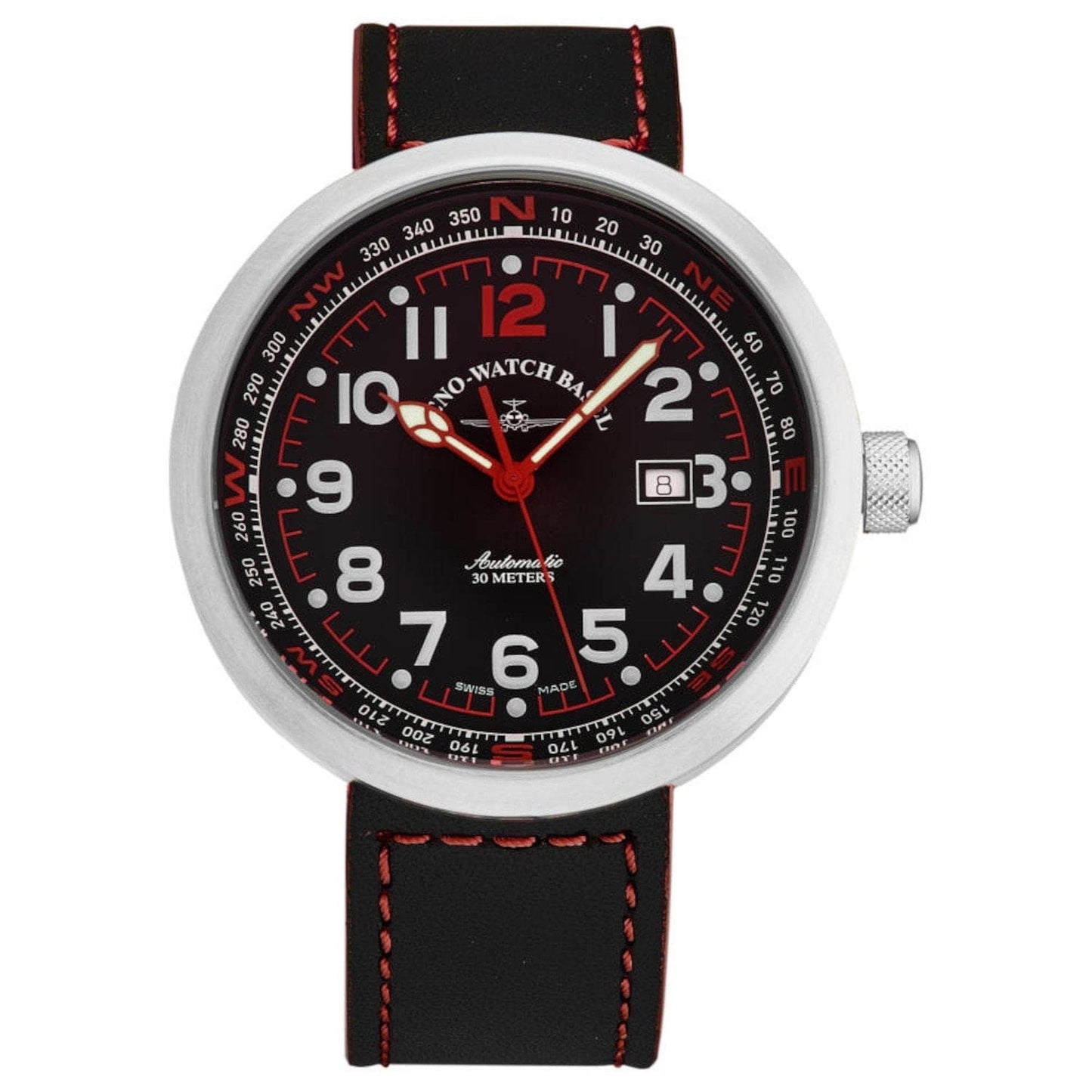 Zeno B554-A17 Men's 'Rondo' Black Dial Black/Red Leather Strap Automatic Watch