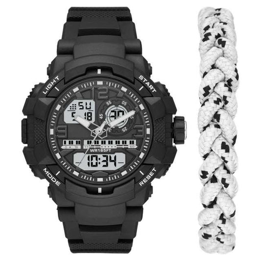George Men's Analog Digital Watch Set with White and Black Nylon Sport Bracelet (FMDXOGE027)