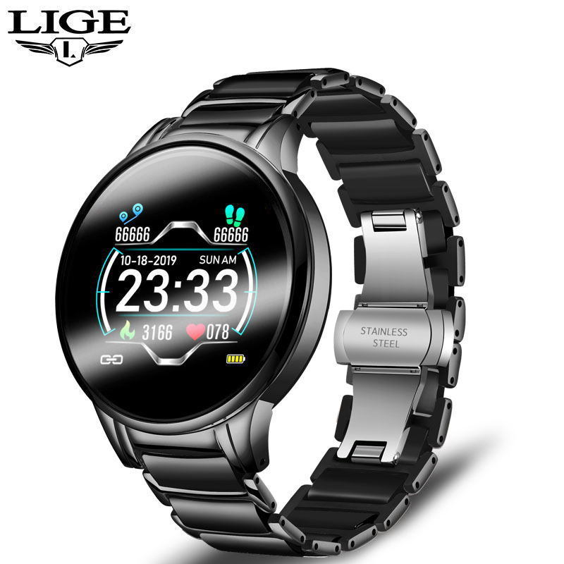 LIGE cross-border smart watch ceramic watch chain watch multi-function sports waterproof watch blood pressure itching