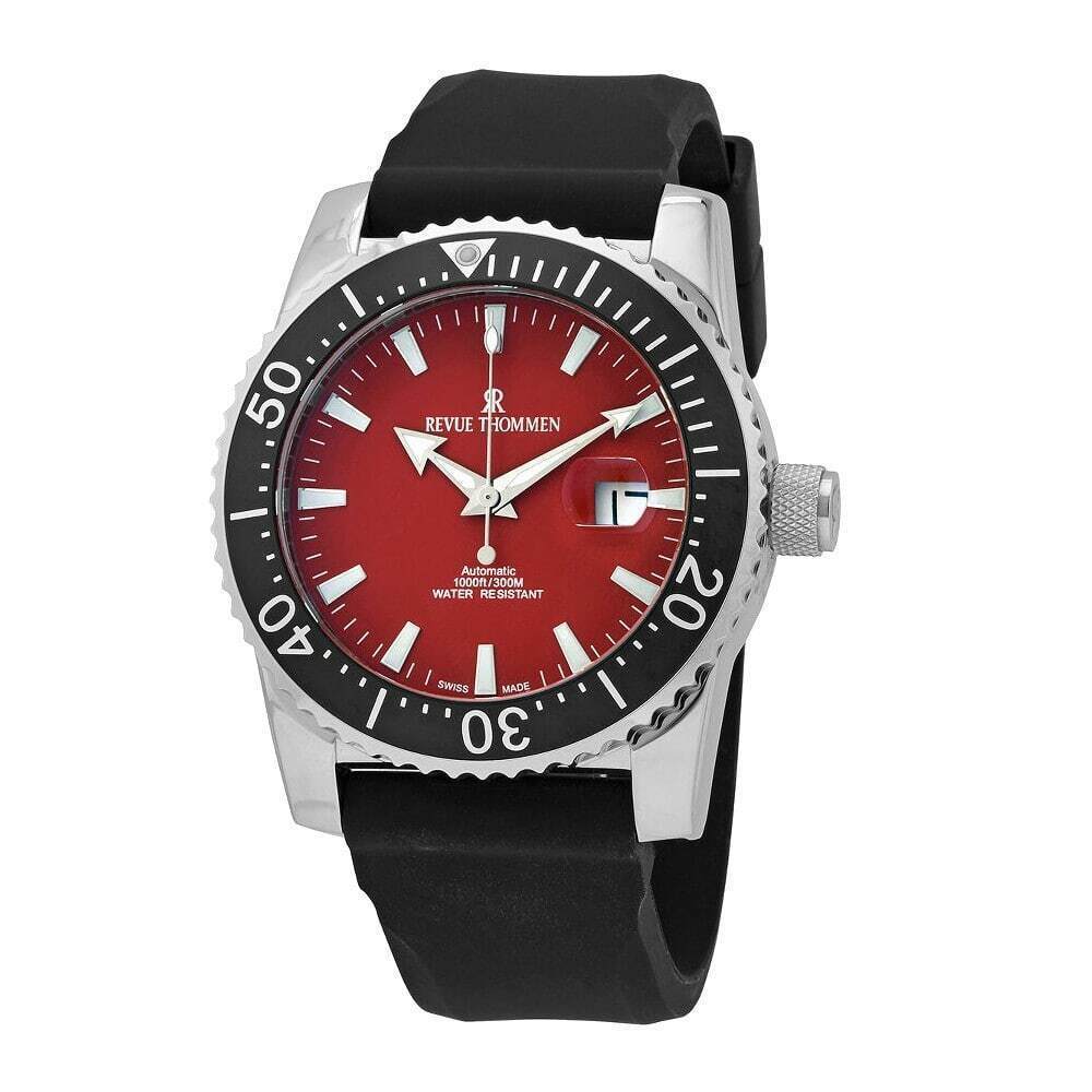 Revue Thommen 17030.2536 Diver Red Dial Men's Black Rubber Automatic Watch