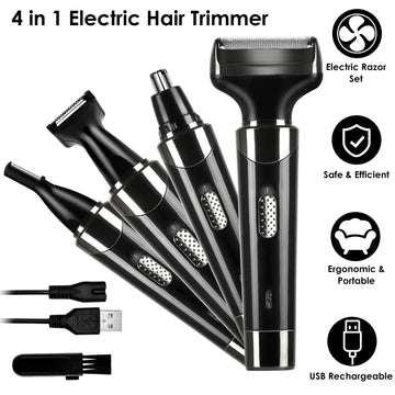 4 In 1 Rechargeable Razor Hair Beard Eyebrow Ear Nose Hairs Sideburn Trimmer Clipper Painless Electric Shaver
