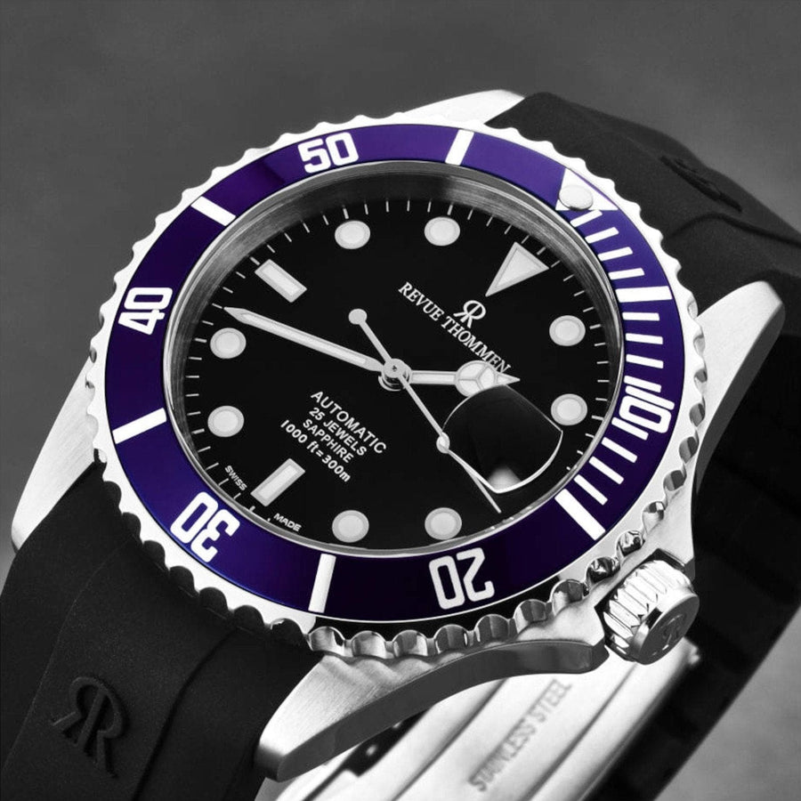 Revue Thommen 17571.2835 Men's 'Diver' Black Dial Rubber Strap Swiss Automatic Watch