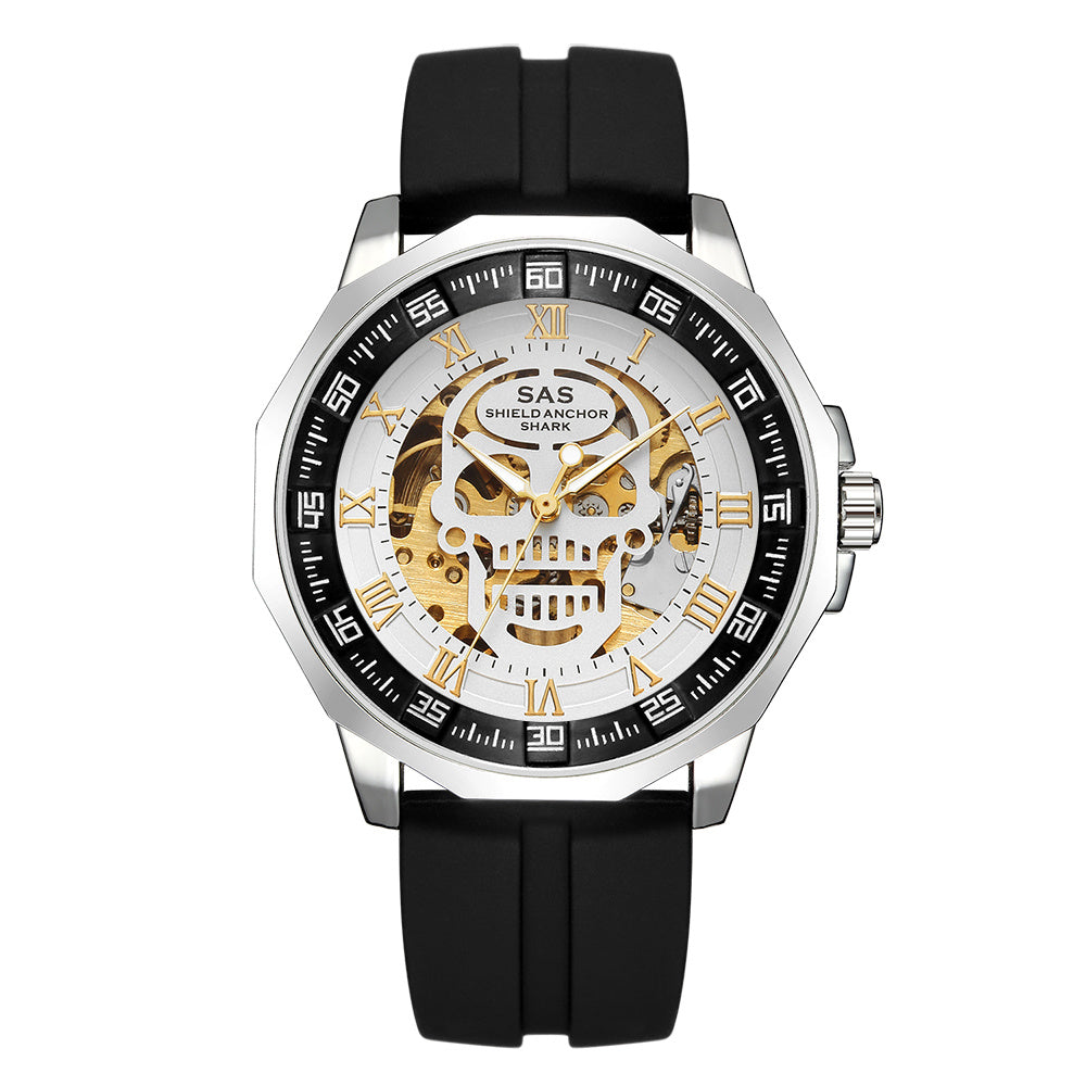SAS Shield Anchor Shark Sports Watch Men's 3D Skull Design with Silicone Strap