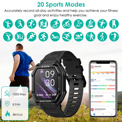 1.69in Full Touch Wireless Smart Watch 3ATM Waterproof Sport Fitness Watch with Sleep Heart Rate Blood Oxygen Blood Pressure Monitor Fit for iPhone Android