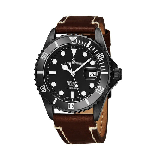 Revue Thommen 17571.2577 Diver XL Black Dial Men's Brown Leather Automatic Watch