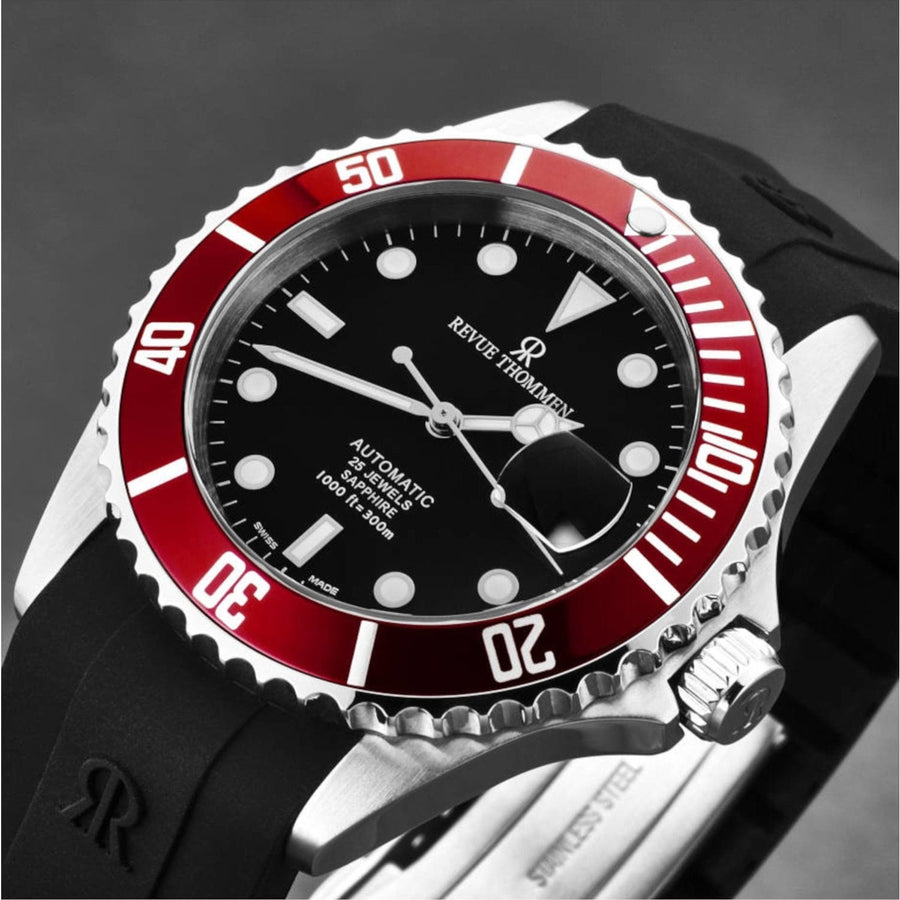 Revue Thommen 17571.2836 Men's 'Diver' Black Dial Rubber Strap Swiss Automatic Watch