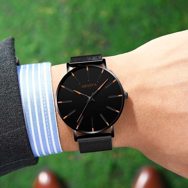 Fashion Men's Ultra Thin Watches Minimalist Men Business Stainless Steel Mesh Belt Quartz Watch relogio masculino