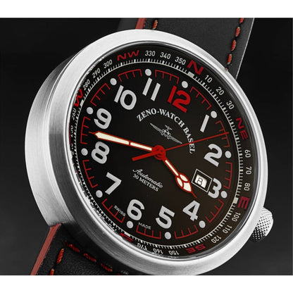 Zeno B554-A17 Men's 'Rondo' Black Dial Black/Red Leather Strap Automatic Watch