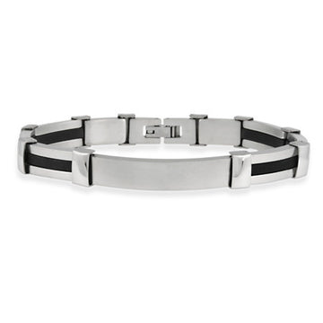 Stainless Steel and Rubber Striped Bracelet with Engravable Plate