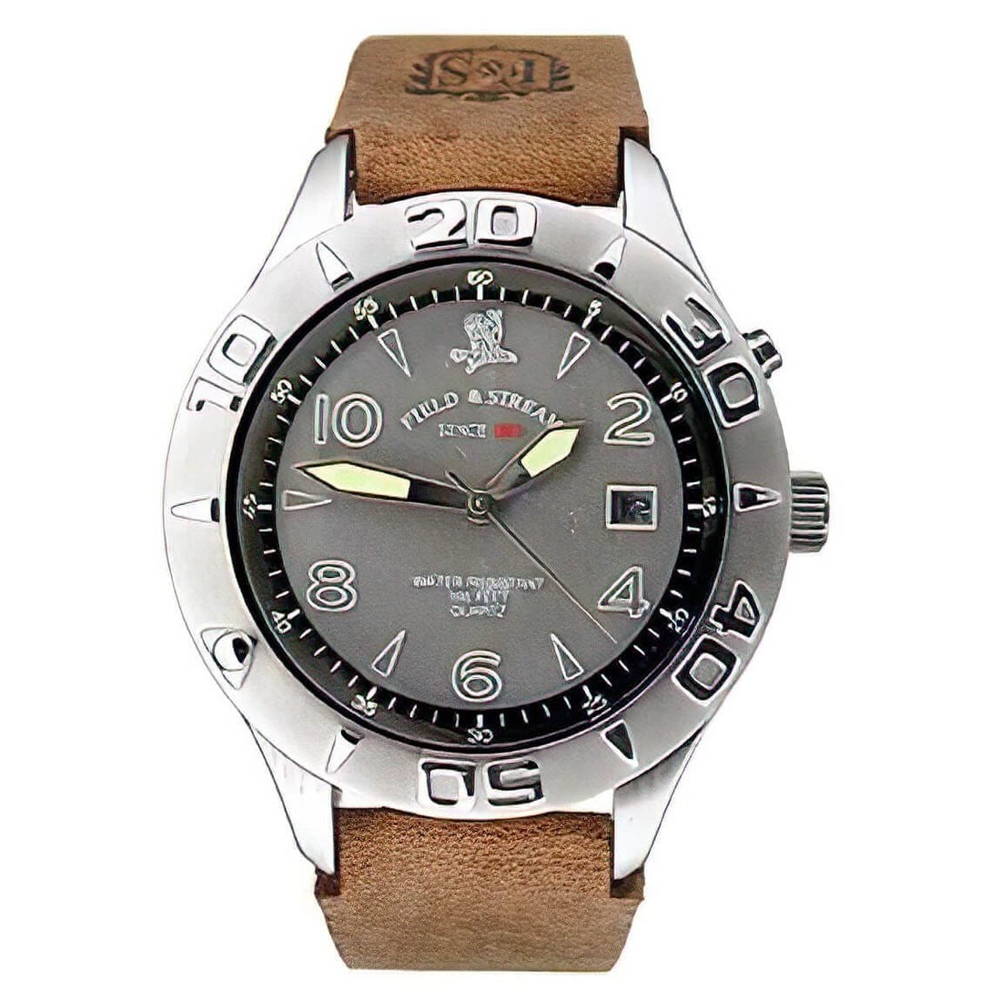 Field & Stream F118GGSB Men's Grey Dial Brown Leather Band Date Watch