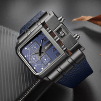 OULM Men's Big Square Dial Sport Wristwatch with Leather band