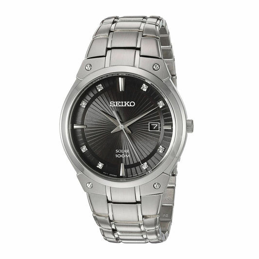 Seiko SNE429 Solar Silver Stainless Steel Black Dial Men's Diamond Watch