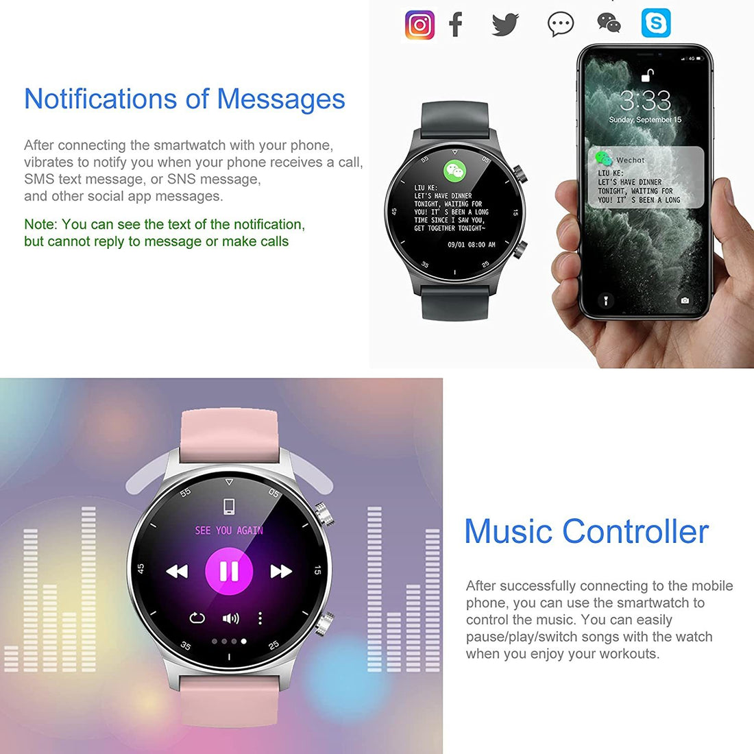 Smartwatch for Men Women IP68 Waterproof Activity Tracker for Android iOS Phones(black)